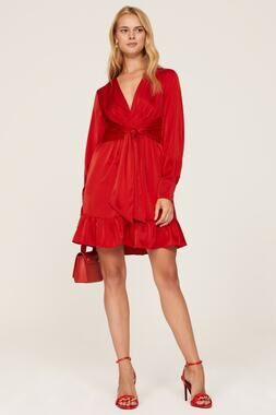 Marissa Webb Red Satin Long Sleeve Tie Front Mini Dress Size 6